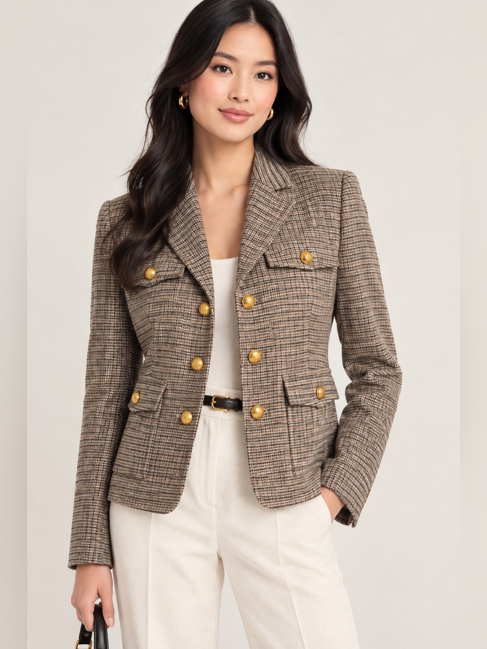 NWOT LOFT Tailored houndstooth blazer with elegant gold-tone button detailing XS